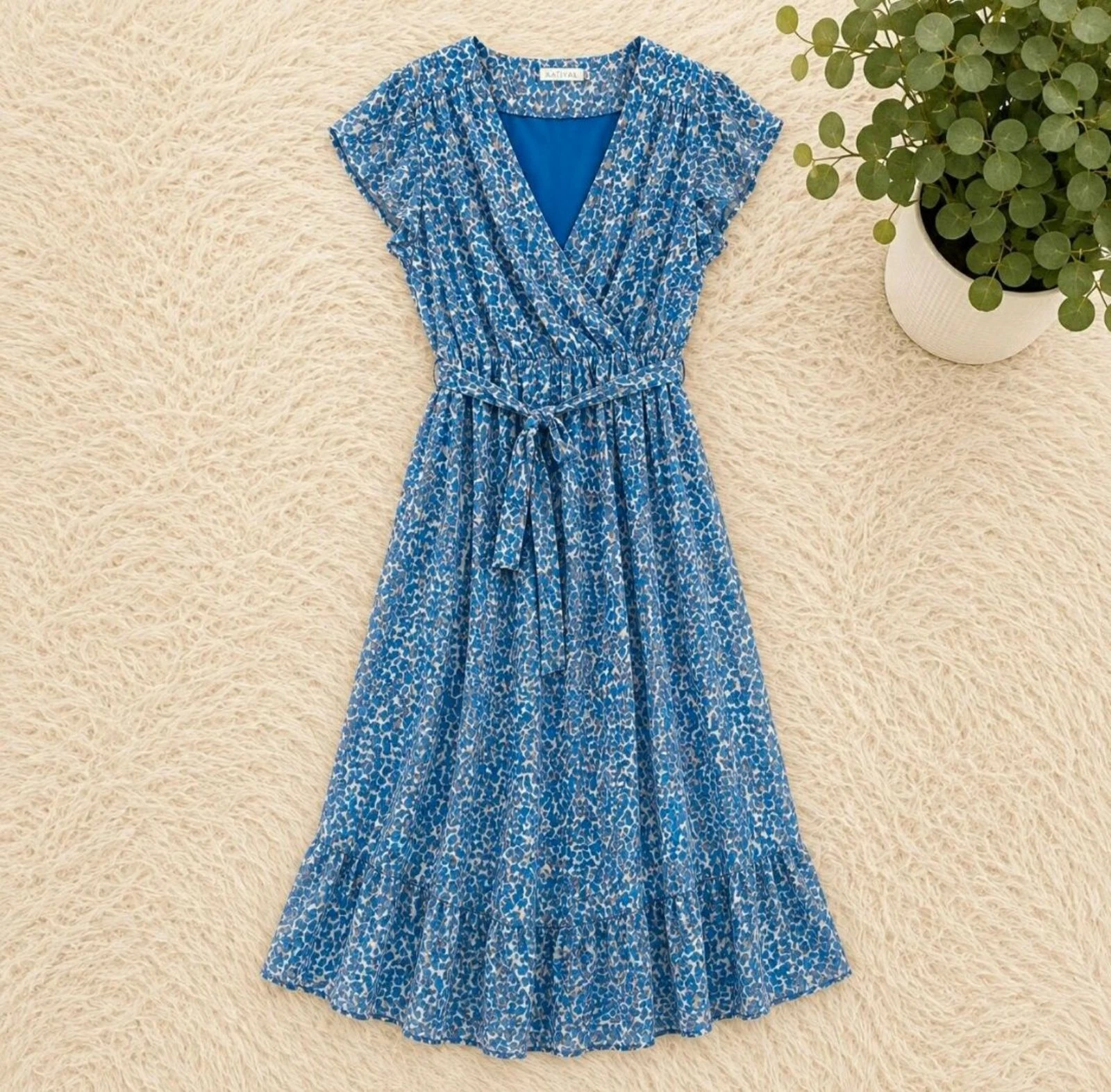Lange zomerjurk - Vlindermouwen - M/L